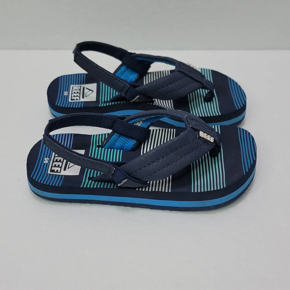 Reef Kids Sandals Size 5/6 Blue Striped Toddler Beach Flip Flops Slingback